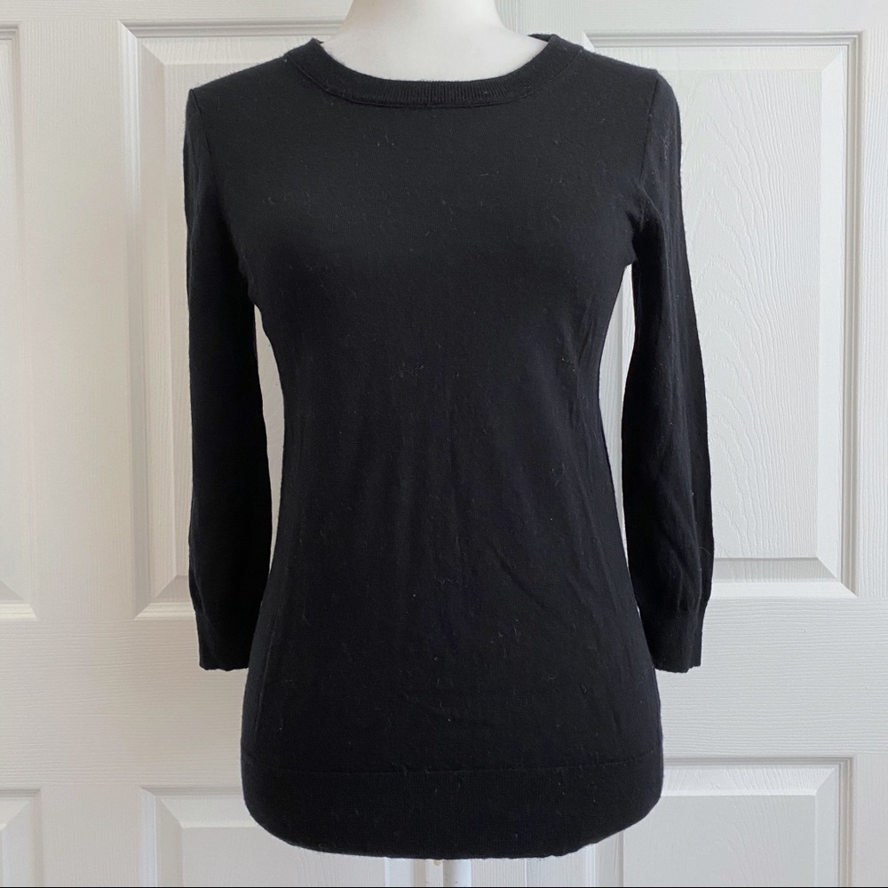 J Crew Black Crew Neck Marino Wool Sweater
